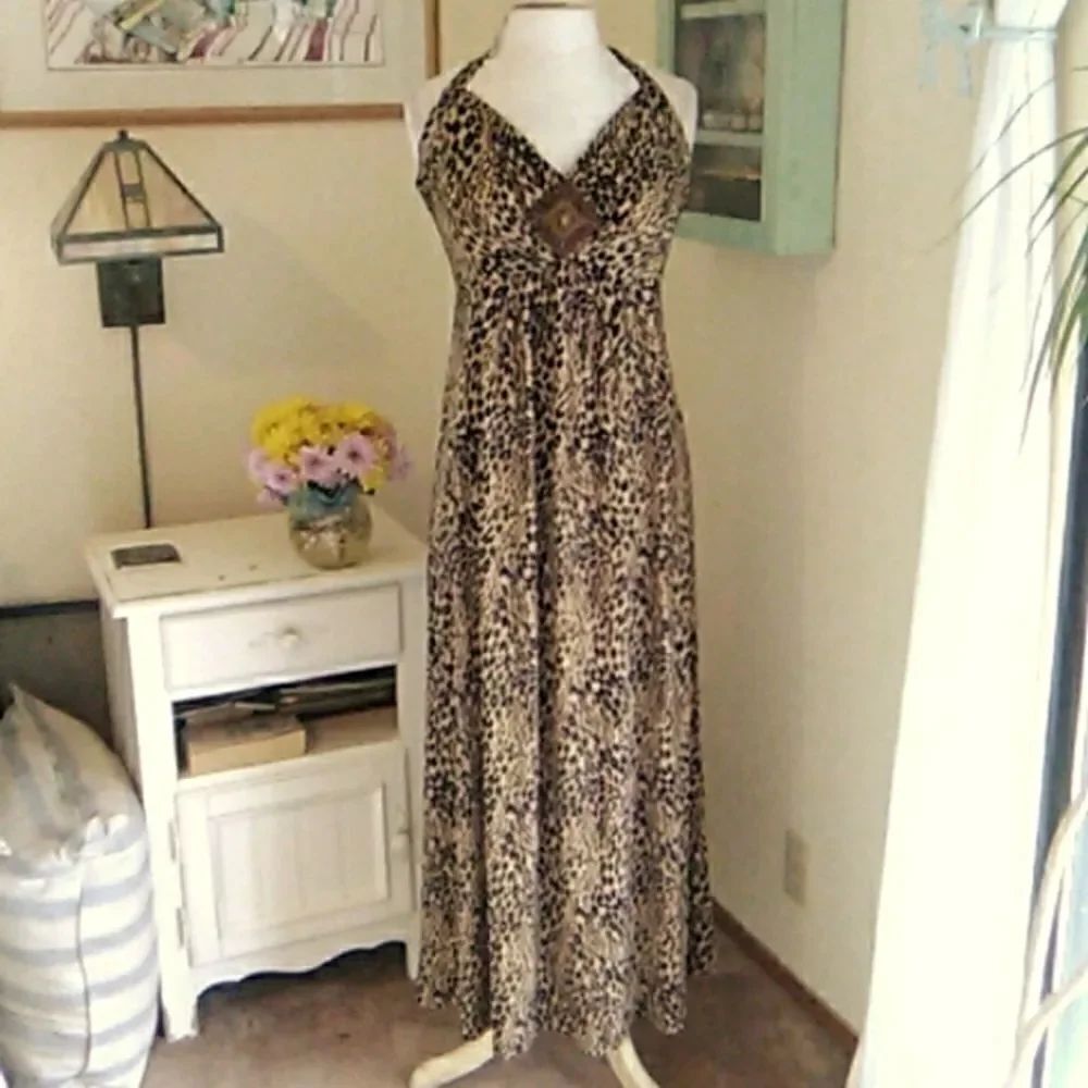 The Pyramid Collection Animal Print Maxi Halter Dress Fairycore Whimsical